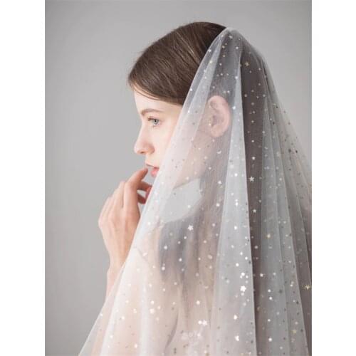 Bridal Veil Two-Layer Womens Short Wedding Veils Sequined Shiny Star Bridal Mesh Veil With Comb Veil Short velo de novia