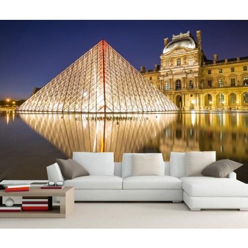 France Houses Night Reflection Museum city photo Building wallpaper,restaurant living room tv sofa wall bedroom 3d wall mural