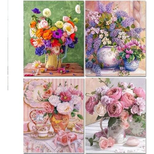 Gatyztory Flowers Frame Diy Painting By Numbers Canvas Colouring Handpainted Wall Decor 60×75cm Gift Artwork