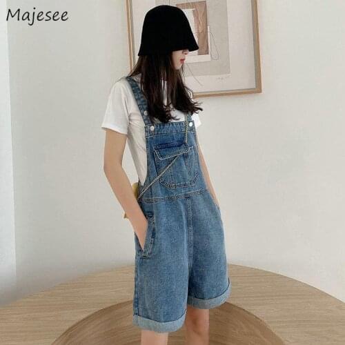 Playsuits Women Casual Denim Cool Girls Pockets Female Fashion Loose Ulzzang Chic Streetwear Rompers Students Cozy Washed Newest