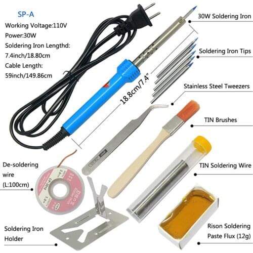 Aidetek 30W 110V/220V Electric 8-in-1 Soldering Iron kit ,w/ 5 Iron Tips holder Tin Wire, Soldering Iron Holder, Tweezers,SPA