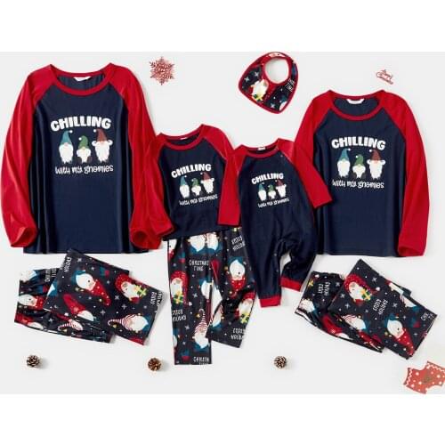 PatPat Christmas Gnome and Letter Print Family Matching Raglan Long-sleeve Pajamas Sets (Flame Resistant)