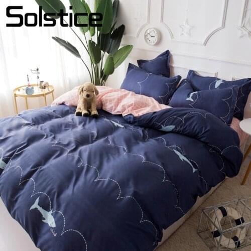 Solstice Home Textile Shark Wave Blue Bedding Set Girl Kid Adult Linens King Queen Single Duvet Cover Pillowcase Pink Flat Sheet