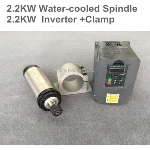 Water Cooled Spindle Kit 2.2KW CNC Milling Spindle Motor + 2.2KW VFD + 80mm clamp for CNC Router