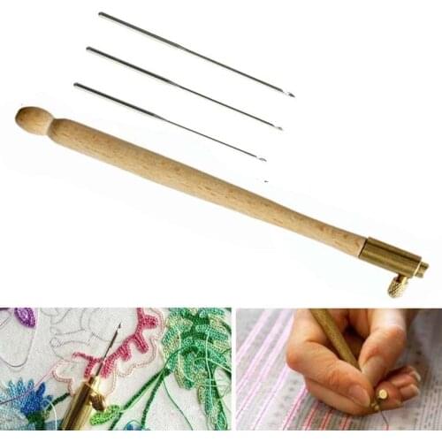 Tambour Crochet Hook with 3 Needles 70 90 100 Embroidery Tools Glitter Sequins Bead Needle Hooks Beading Embroidery Tool Kit