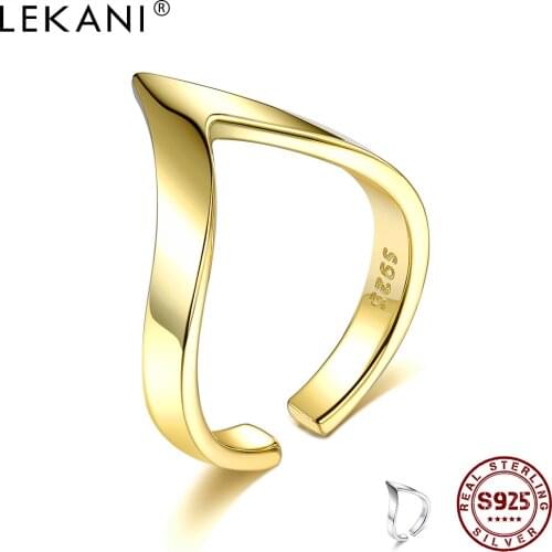 LEKANI Authentic 925 Sterling Silver Wave Geometric Open Adjustable Rings For Women Wedding Engagement Fine Jewelry New Arrival