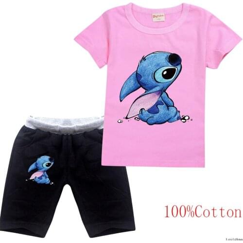 Stitch Summer 2021 Baby Boys Girls Cartoon Stitch T-Shirt + Shorts Sets Fashion tracksuit Kids sets cotton Sport Clothes