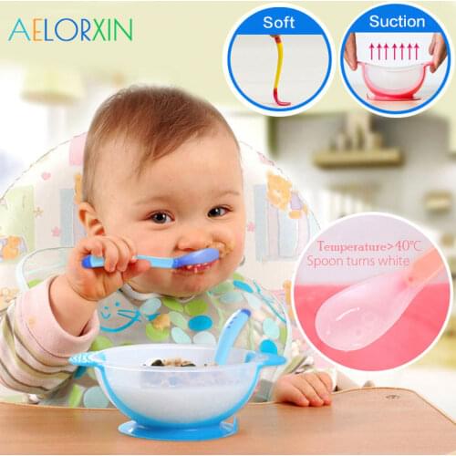 11.11 Temperature Sensing Spoon Baby Feeding Bowl Childrens Tableware Baby Learning Dishes Feeding Assist Food Bowl Spoon Fork