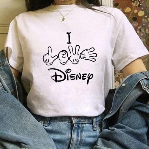 Harajuku Fashion Womens I LOVE Disney Letter Graphic T-shirt Slim Fit Cute Girls Tees & Tops Summer Tshirt Dropship