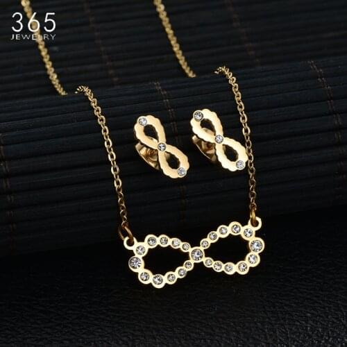 Trendy Luxury Infinite Women Jewelry Set Stainless Steel CZ Stone Necklace Earring Set Wedding Sister Gift