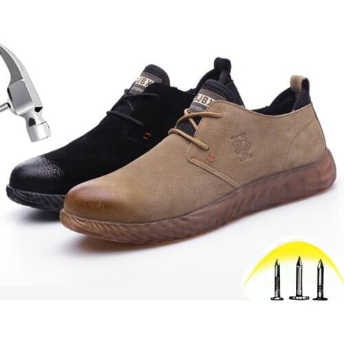 Safety Shoes Mens Steel Toe Caps Anti-smashing Puncture Soft Sole Lightweight Fashion Insulation Protective Leather Work Boots