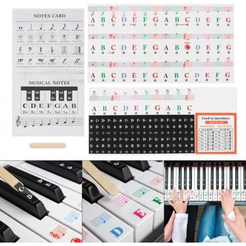 1 Set 25 / 49 / 54 / 61 / 88 Color Transparent Piano Keyboard Stickers Electronic Keyboard Key Piano Stave Note Sticker Symbol
