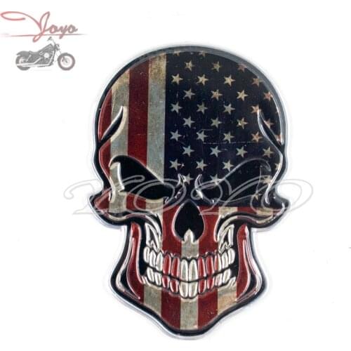 USA Flag Skull emblem Sticker Metal Decals For Honda Yamaha Suzuki Kawasaki Harley Touring Electra Glide Universal