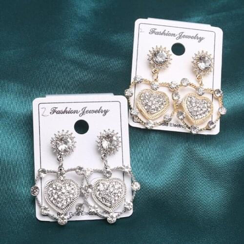 Unusual Korean Earring 2021 Trend Long Hanging Piercing Zircon Jewelry Pendants Stainless Steel Heart Earrings For Women Vintage