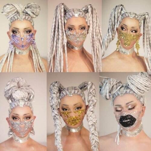 New Fashion Accessories Crystal Masquerade Mask Women Nightclub Party Jewelry Rhinestone Tassle Shining Face Mask Stage Wear