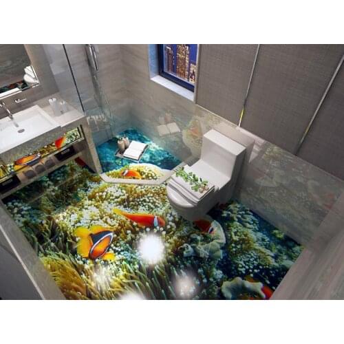Ocean World 3D Flooring Wallpapers For Living room 3D Floor Tiles Self adhesive Wallpaper Customize