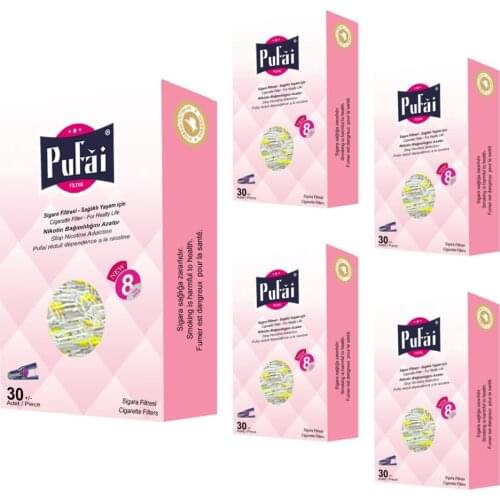 Pufai Disposable Cigarette Holder Regular Size 8 mm 150 Filters 5 Boxes Pink