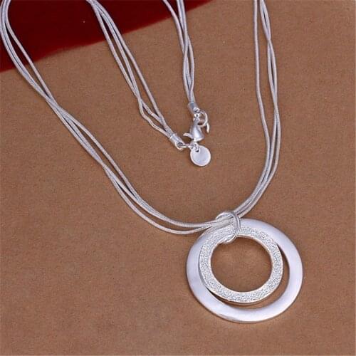 Wholesale high quality retro women lady Three chain smooth Pendant charms circle silver color Necklace Fashion Jewelry n056