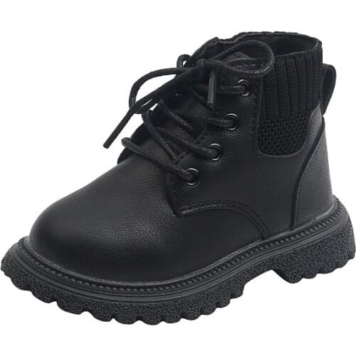 Autumn and Winter New Style Childrens Martin Boots Foreign Trade Boys' Leather Low-tube Cotton Short Boots Girls' School Shoes