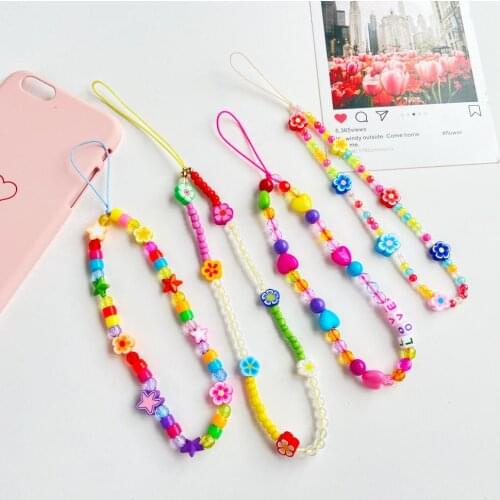 1PC New Colorful Acrylic Bead Phone Chain Cellphone Choker Necklace Strap Anti-lost Lanyard Hanging Chains Phone Accessory