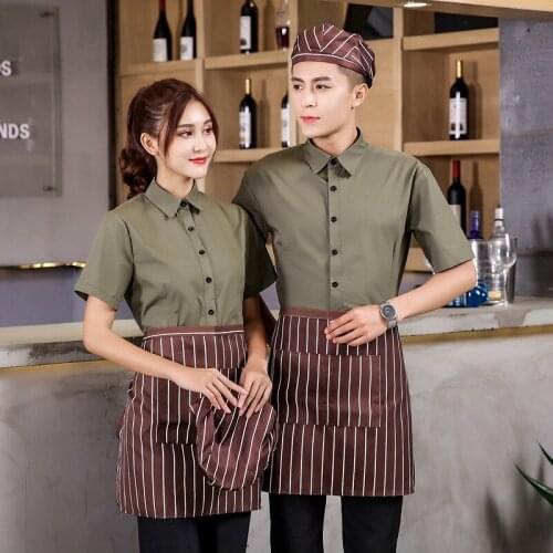 Waitresss Workwear Short Sleeve Hotel Restaurant Women Uniform Jacket Cafe Fast Food Shop Waiters Single Top Overalls H2272
