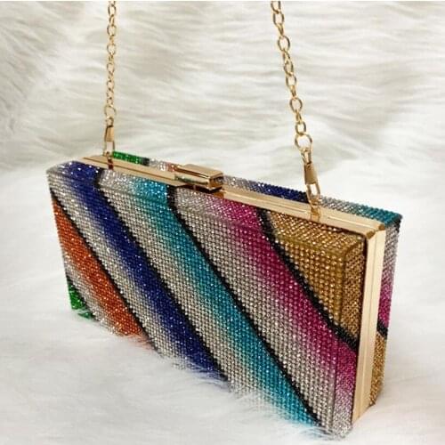 Rainbow Diamond Wedding Clutch Purse Elegant Party Evening Bag small Handbag for Women Luxury Designer Cross body Bag