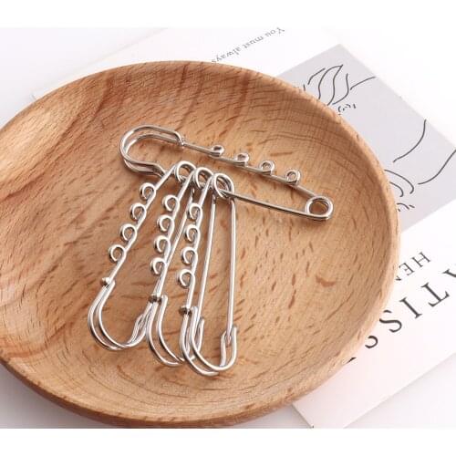 Silver Color 4 holes Brooch Safety Pins with Loops Safety Brooch Pins Decoration accessories Supplies charming pins Finding