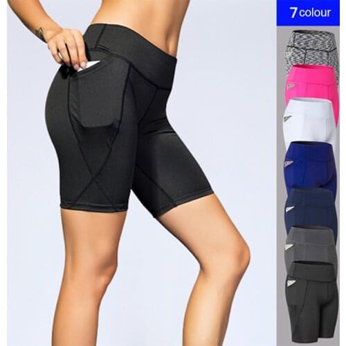 Running Shorts Women Fitness Shorts With Pocket Compression Women High Waist Short Pants Quick Dry Seamless Shorts Gym For Girl
