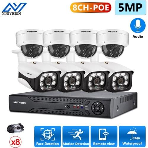 H.265 8CH 5MP POE CCTV Camera Security System Kit Audio Outdoor IP66 Waterproof 5MP POE IP Camera P2P Video Surveillance Set