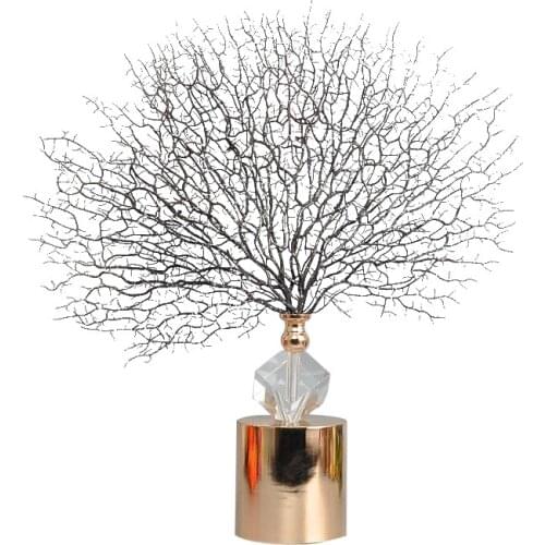 Modern Beautiful Sea Tree Ornaments Coral With Diamond Crystal Gold Base Home Living Room Decor Accessories Art Craft Gifts