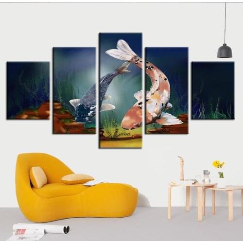 Modern Style Art Printed Hang Pictures HD 5 Set Lucky Carp Modular Animal Wall Canvas Painting Home Decor Gifts Poster Framework