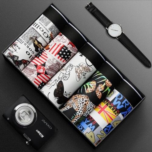 5 Pcs/Lot New Mens Ice Silk Underwear Thin Breathable Man Panties Soft Comfortable Undies Printed Boxer Briefs Men Underpants