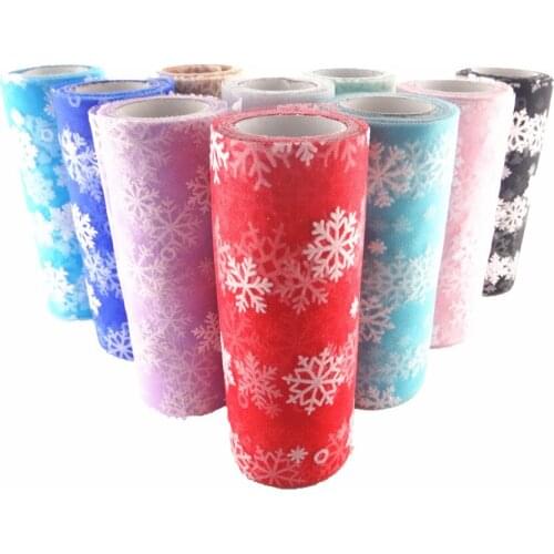 10Yards/roll 6" 15cm Snowflake Printed Organza Tulle Rolls for Christmas Decoration Tutu Dress Baby Shower Party Supplies