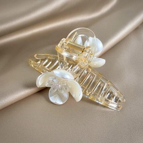 Hair Claw Clip Clamp For Women Girl Camellia Flower Floral Banana Pearl Korean Handmade Fashion Head Accessories Mujer Wholesale