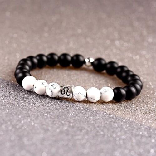 DOUVEI 12 Constellation White&Black Beads Horoscope Elastic Bracelet Men Charm Bracelet Jewelry For Women Pulsera Hombre AB697