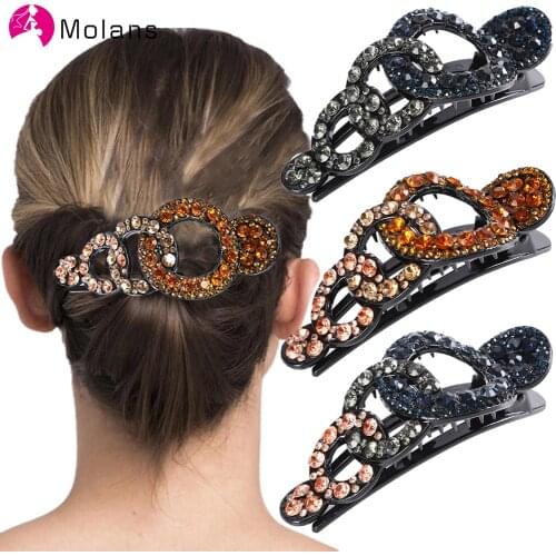 Rhinestone Double Flower Hair Clip Hair Crystal Peals Hair Combs Female Elegant Beads Hairgrip Handmade Fashion Hair Accessories