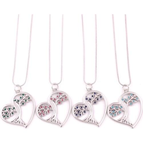 Hot Sale Solstice Tree Heart Shape Pendant Life Tree Pagan Druid Crystal Snake Chain Necklace