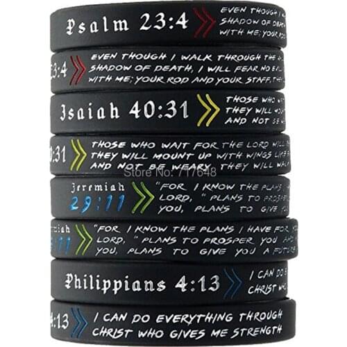 1pc Bible Verses psalm isaiah jeremiah philippians wristband silicone bracelets free shipping