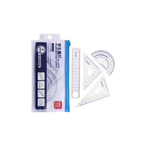 1pcs Deli 9597 Student Ruler Ruler + Triangle Ruler + Protractor 4 Piece Set