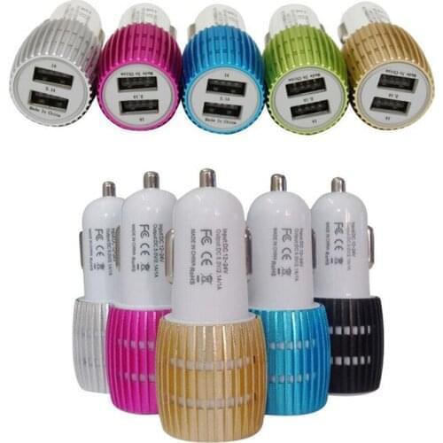 100pcs Dual USB Car Charger Metal 2 Ports Blue Led Light 2.1A Car chargers Adapter For Phone 6 7 8 X for Samsung s9