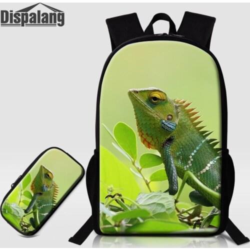 Animal Lizard 3D Printing School Backpack 2 PCS School Bags Set Pencil Case Boy Kids Custom Bookbag Primary Children Backpacking