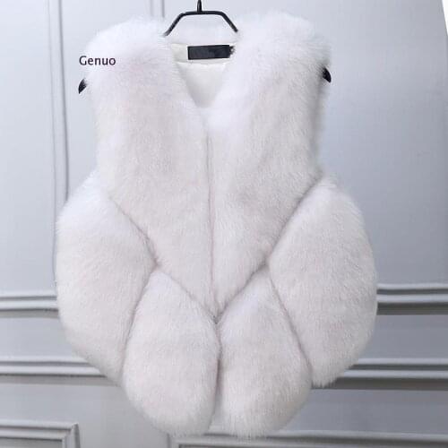 2020 New Lady Trendy Winter Faux Fox Fur Coats Womens Fur Vest Sleeveless Thick Slim Warm Splicing Korean Female Outerwear