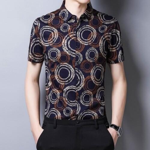 C-3109 Exquisite ring 3d printing fashion casaul short sleeve shirt Summer New quality cotton smooth icy luxury men shirt M-XXXL