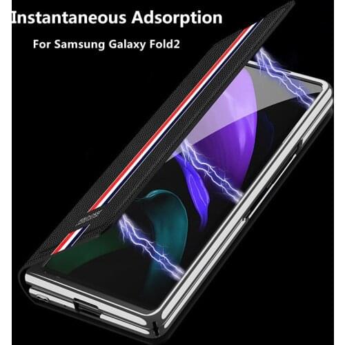 Business Magnetic Leather Phone Case For Samsung Galaxy Z Fold2 Flip Cover With Kickstand Anti-Knock Shockproof Protective Shell
