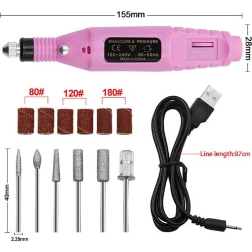 Electric Nail Drill USB Manicure Pen Sander Polisher with 6pcs Drills Sand Bands