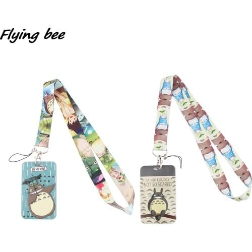 Flyingbee X1276 Anime Cat Lanyard Credit Card ID Holder Bag Student Women Travel Bank Bus Business Card Cover Badge