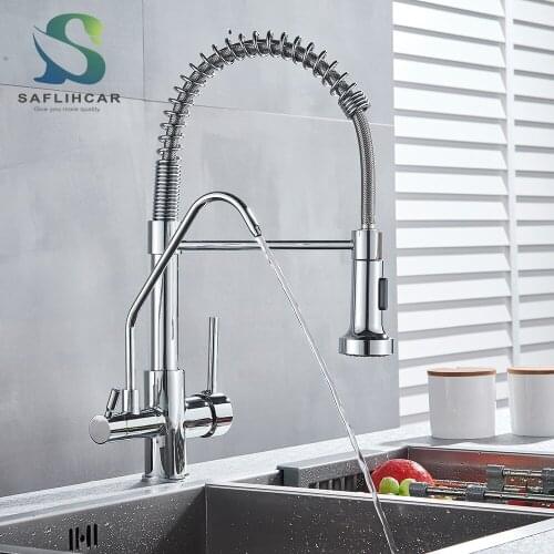 Chrome Kitchen Sink Faucet Water Purifier Filter Tap Two-outlet Sink Faucet Hot and Cold Water Kitchen Faucet Mixer Tap