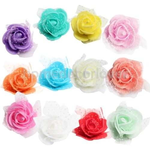 50 Pieces Many Color Mini Artificial Foam Mesh Rose Flower Heads Embellishment for Wedding Crafts 4cm