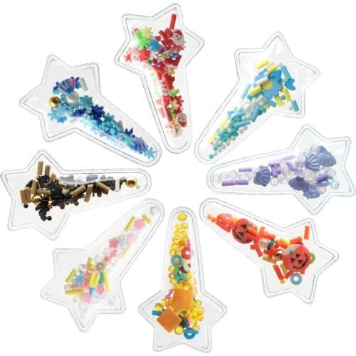 PVC Filling In Pocket Polymer Clay Beads Transparent Hair Accessories(no Clip) DIY Decoration With Cut On the Back,10Yc19831