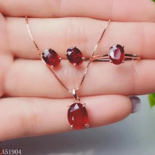 KJJEAXCMY boutique jewelry 925 sterling silver inlaid natural ruby female necklace chain pendant earrings luxury set support tes